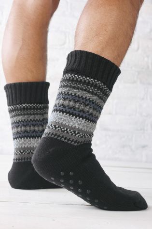Monochrome Fairisle Pattern Slipper Socks